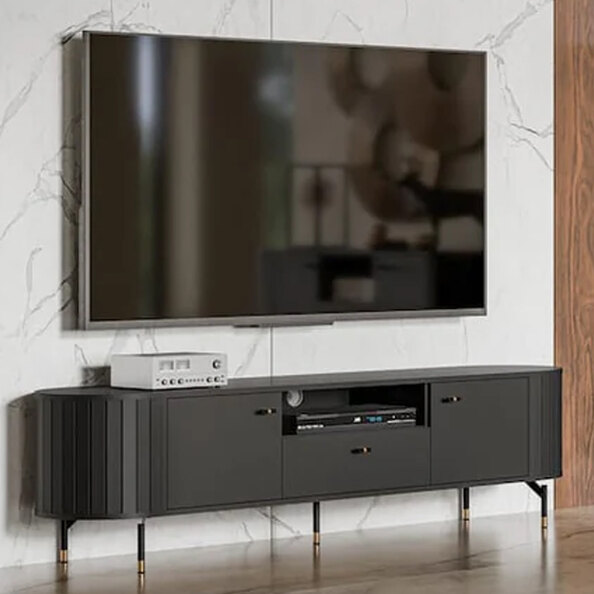 Zurich Wooden TV Stand With 2 Doors 1 Drawer In Black