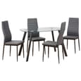 Aadi Clear Glass Dining Table With 4 Grey Leather Chairs