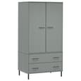 Adica Solid Wood Wardrobe 2 Doors In Grey With Metal Legs