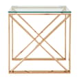 Alluras Clear Glass End Table In Cross Rose Gold Frame