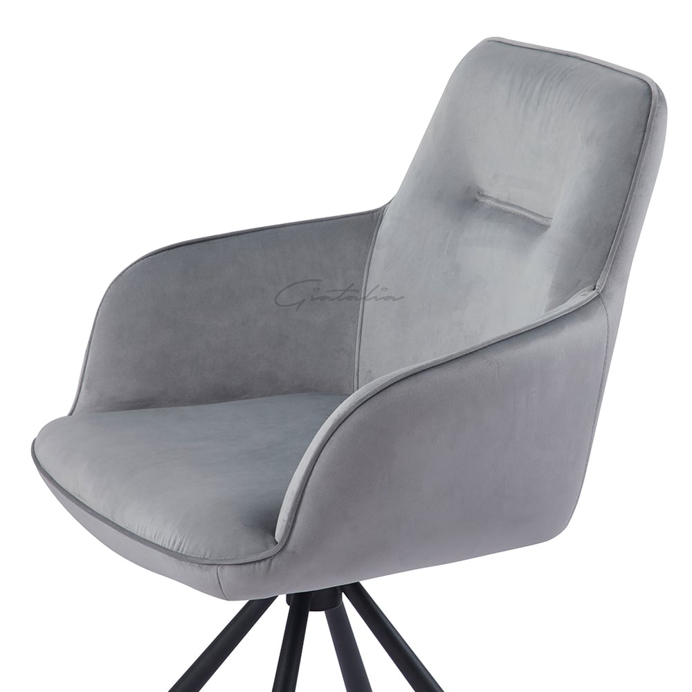 Amherst Grey Velvet Swivel Dining Chairs With Black Legs In Pair