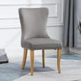 Arvada Steel Grey Velvet Dining Chairs With Oak Legs In Pair