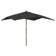 Belle Fabric Garden Parasol In Black With Wooden Pole