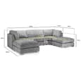 Bismarck Velvet Fullback U Shaped Corner Sofa In Platinum