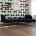Brittan Fabric Corner Sofa Bed With Wooden Legs In Navy Blue