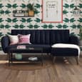 Brittan Fabric Corner Sofa Bed With Wooden Legs In Navy Blue