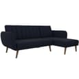 Brittan Fabric Corner Sofa Bed With Wooden Legs In Navy Blue