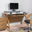 Cohen Curve Computer Desk Large In White Glass Top And Oak