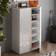 Flint Narrow High Gloss Shoe Cabinet 2 Doors In White Cadiz Oak