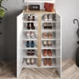 Flint Narrow High Gloss Shoe Cabinet 2 Doors In White Cadiz Oak