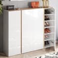 Flint Wide High Gloss Shoe Cabinet With 4 Doors In White Cadiz Oak