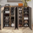 Flint Wide Wooden Shoe Cabinet With 4 Doors In Bronze Mercure Oak