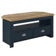 Highland Wooden Corner TV Stand With 2 Drawers In Navy Blue And Oak