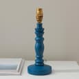 Lenoir Vintage White 20cm Shade Wood Table Lamp In Marlin Blue