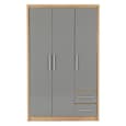 Samaira Wooden Wardrobe With 3 Door And Grey Gloss Front In Oak