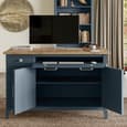 Sanford Wooden Laptop Desk With 3 Doors 5 Drawers In Blue And Oak