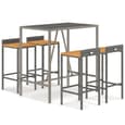 Sierra Solid Wood 5 Piece Garden Bar Set In Grey Poly Rattan