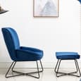 Thorsby Velvet Accent Chair With Stool In Blue