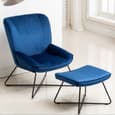 Thorsby Velvet Accent Chair With Stool In Blue