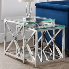Nest of tables with space-saving design and beautiful finish. Available in glass, high gloss & wood at Furniture in Fashion