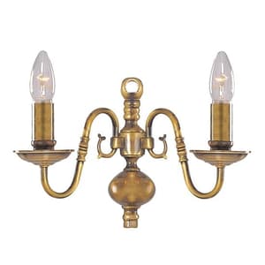 Flemish Antique Brass Wall Light With Metal Candle Covers
