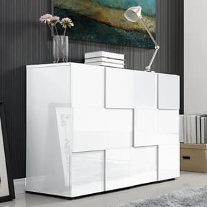Aspen High Gloss Highboard With 2 Doors In White