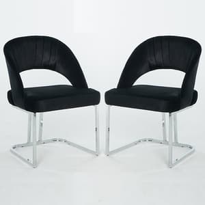 Isleworth Black Velvet Dining Chairs In Pair