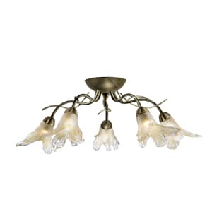 James Antique Brass 5 Lamps Ceiling Light