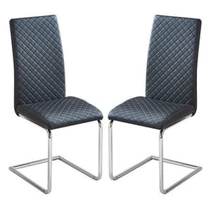 Ronn Black Faux Leather Dining Chairs With Chrome Legs In Pair