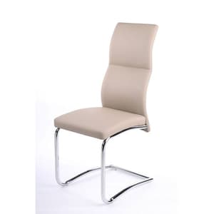 Palma Dining Chair In Taupe Faux Leather With Chrome Base