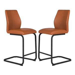 Adoncia Tan Faux Leather Counter Bar Chairs In Pair