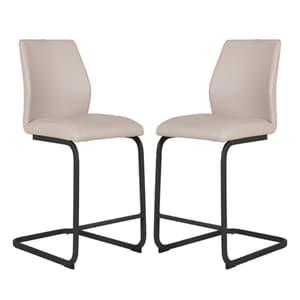 Adoncia Taupe Faux Leather Counter Bar Chairs In Pair