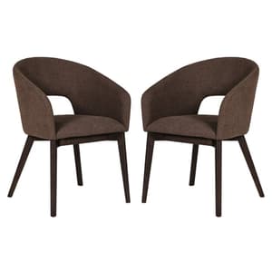Adria Brown Woven Fabric Dining Chairs In Pair