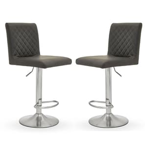 Baino Grey Leather Bar Chairs With Round Chrome Base In A Pair