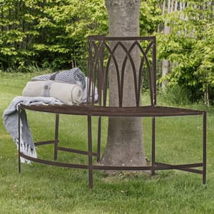 Albion Outdoor Metal Tree Seating Bench In Distressed Brown