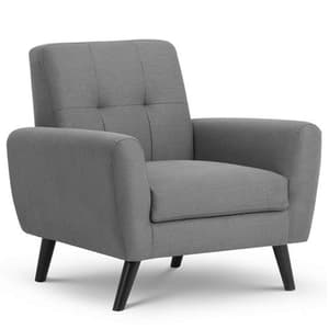 Macia Fabric Arm Chair In Mid Grey Linen With Wooden Legs