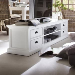 Allthorp Solid Wood TV Stand Large In White With 4 Drawers