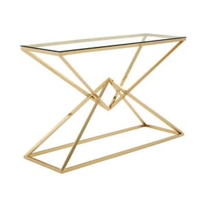 Alluras Clear Glass Console Table With Champagne Gold Frame
