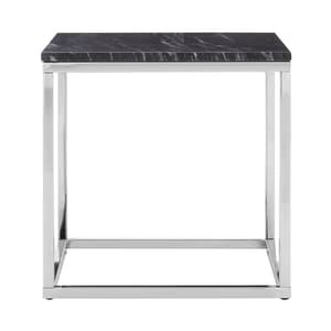 Alluras Square Black Marble End Table With Silver Frame