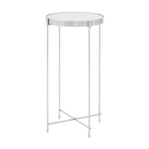 Alluras Tall Silver Glass Side Table With Chrome Frame