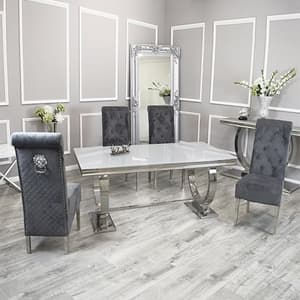 Alto White Glass Dining Table With 8 Elmira Dark Grey Chairs