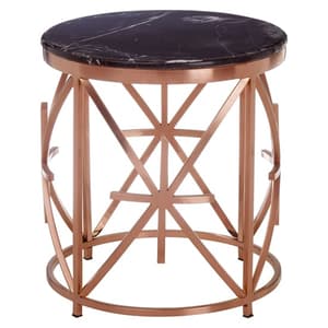 Alvara Round Black Marble Top Side Table With Rose Gold Frame