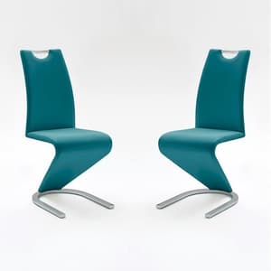 Amado Dining Chair In Petrol Faux Leather In A Pair