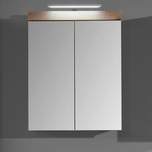 Amanda LED Mirrored Bathroom Cabinet In Knotty Oak