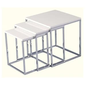 Cayuta Nest Of Tables In White Gloss With Chrome Legs