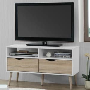 Appleton Wooden TV Stand Small In White And Oak Effect