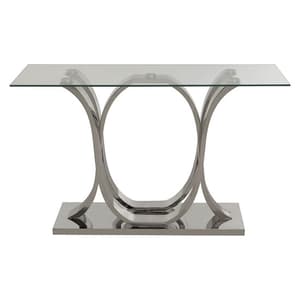 Armanda Glass Console Table With Curved Stainless Steel Base   