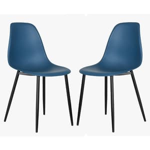 Arta Curve Blue Plastic Seat Dining Chairs In Pair
