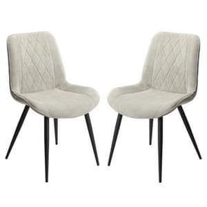 Arta Diamond Stitch Light Grey Fabric Dining Chairs In Pair