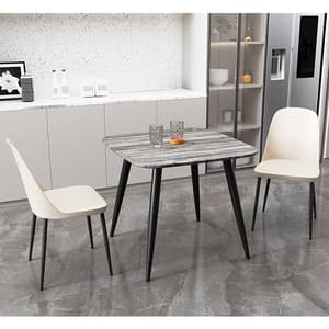 Arta Square Grey Oak Dining Table With 2 Curve Calico Chairs